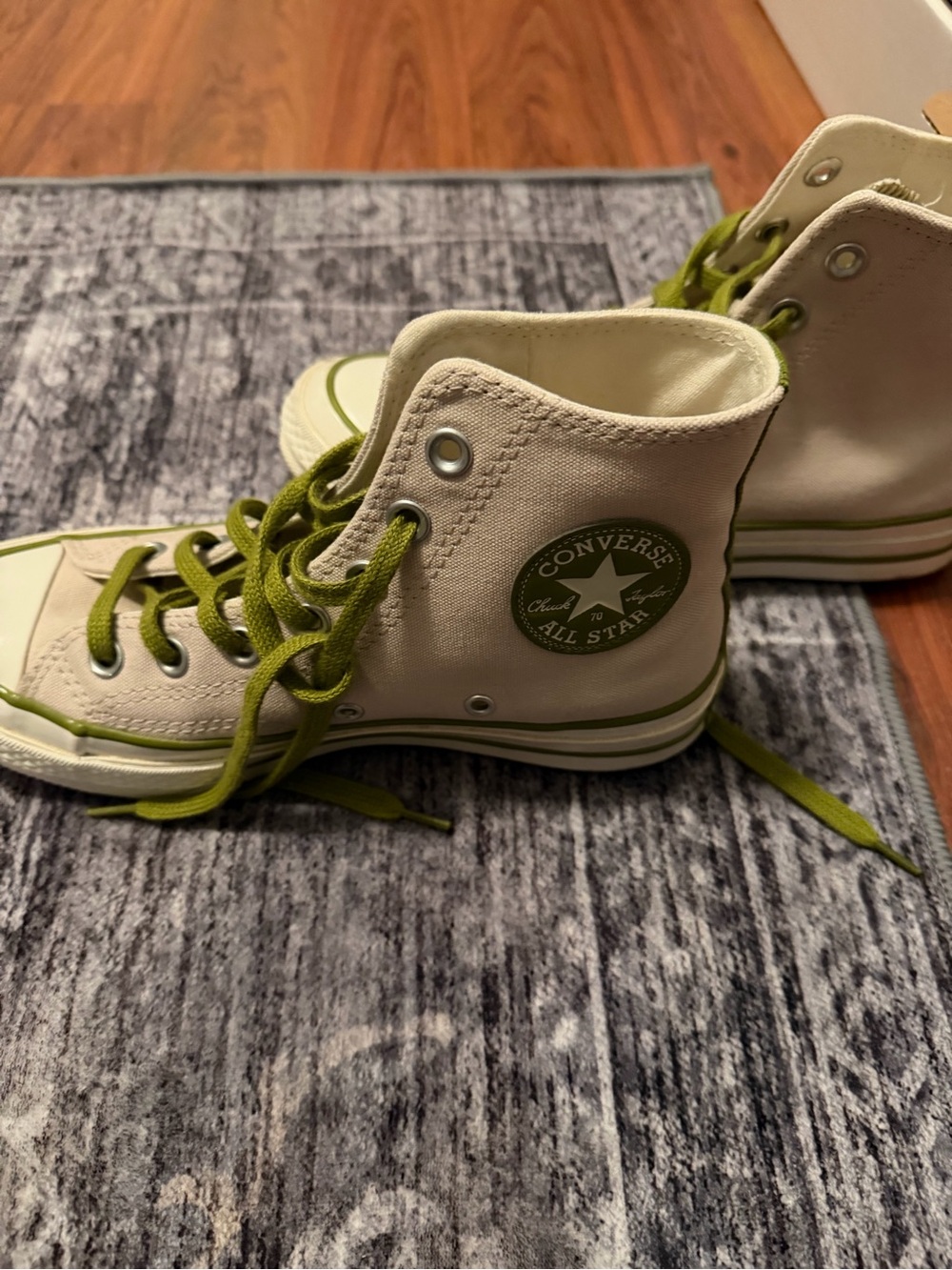 Converse Kids High Top Sneakers in Cream with Olive Green Accents